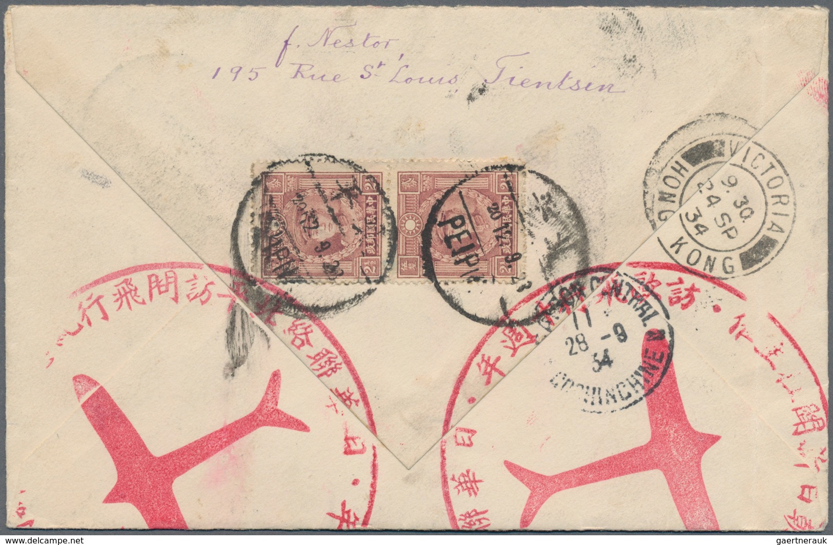 China - Flugpost: 1934, ASAHI GOODWILL FLIGHT, Registered Cover From "PEIPING 12.9.23" To Saigon 28. - Sonstige & Ohne Zuordnung