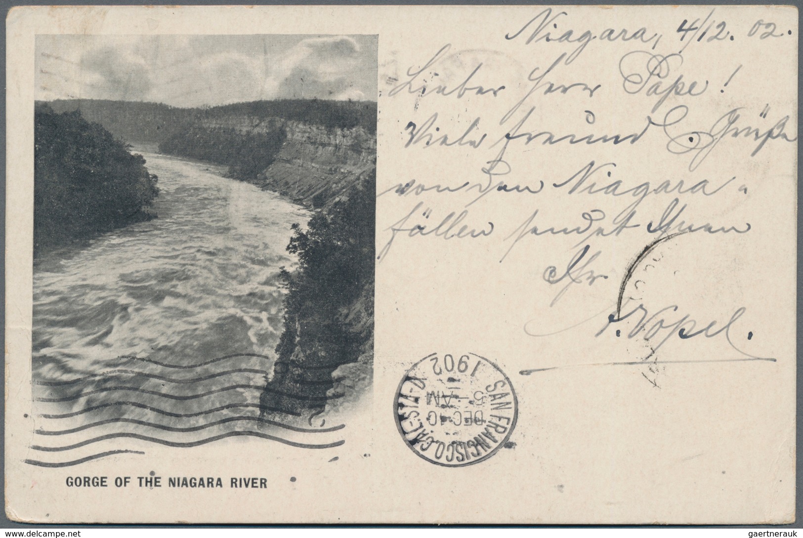 China - Incoming Mail: 1902 Picture Postcard "Niagara River" Sent From Niagara Falls (4 Dec 02) To T - Autres & Non Classés