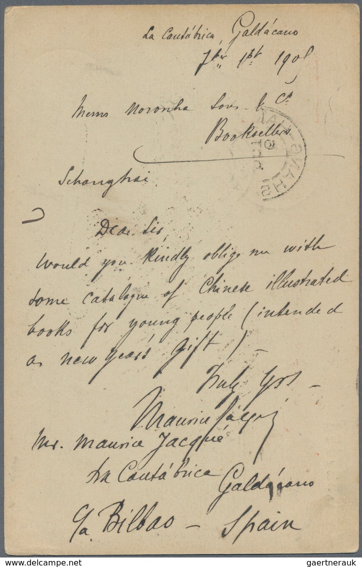 China - Incoming Mail: Spain, 1905, UPU Card 10 C. Tied Octogonal TPO "SAN SEBASTIAN-BILBAO ..9.05" - Altri & Non Classificati