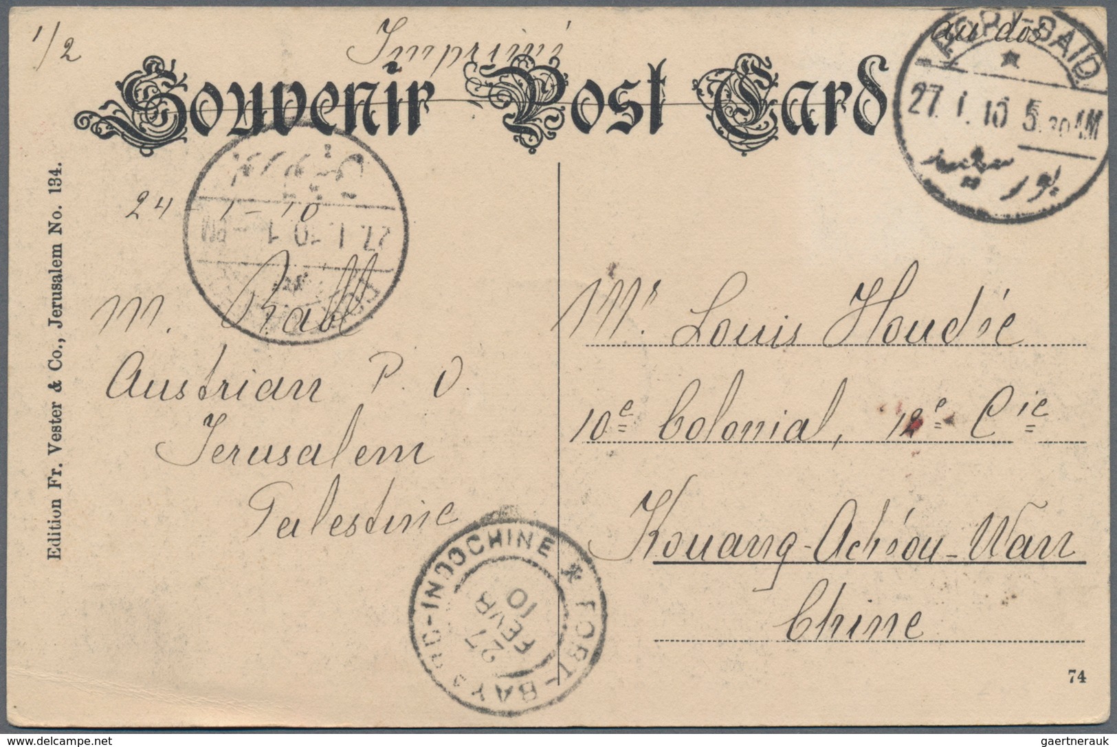 China - Incoming Mail: 1910, Holy Land/Israel, Austrian Levant 10 Pf. Tied "JERUSALEM 25 I 10" To Vi - Otros & Sin Clasificación