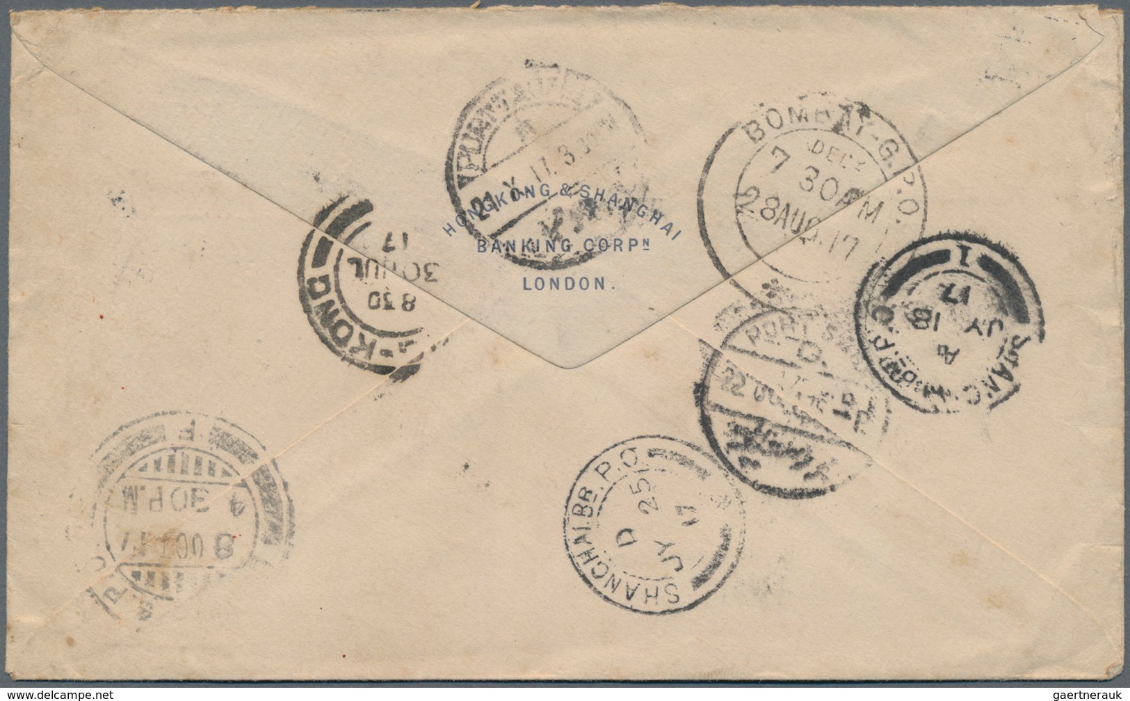 China - Incoming Mail: UK, 1917, Cover KGV 2 1/2d Tied "LONDON JUN 11 17" To Cover To Shanghai, Then - Otros & Sin Clasificación