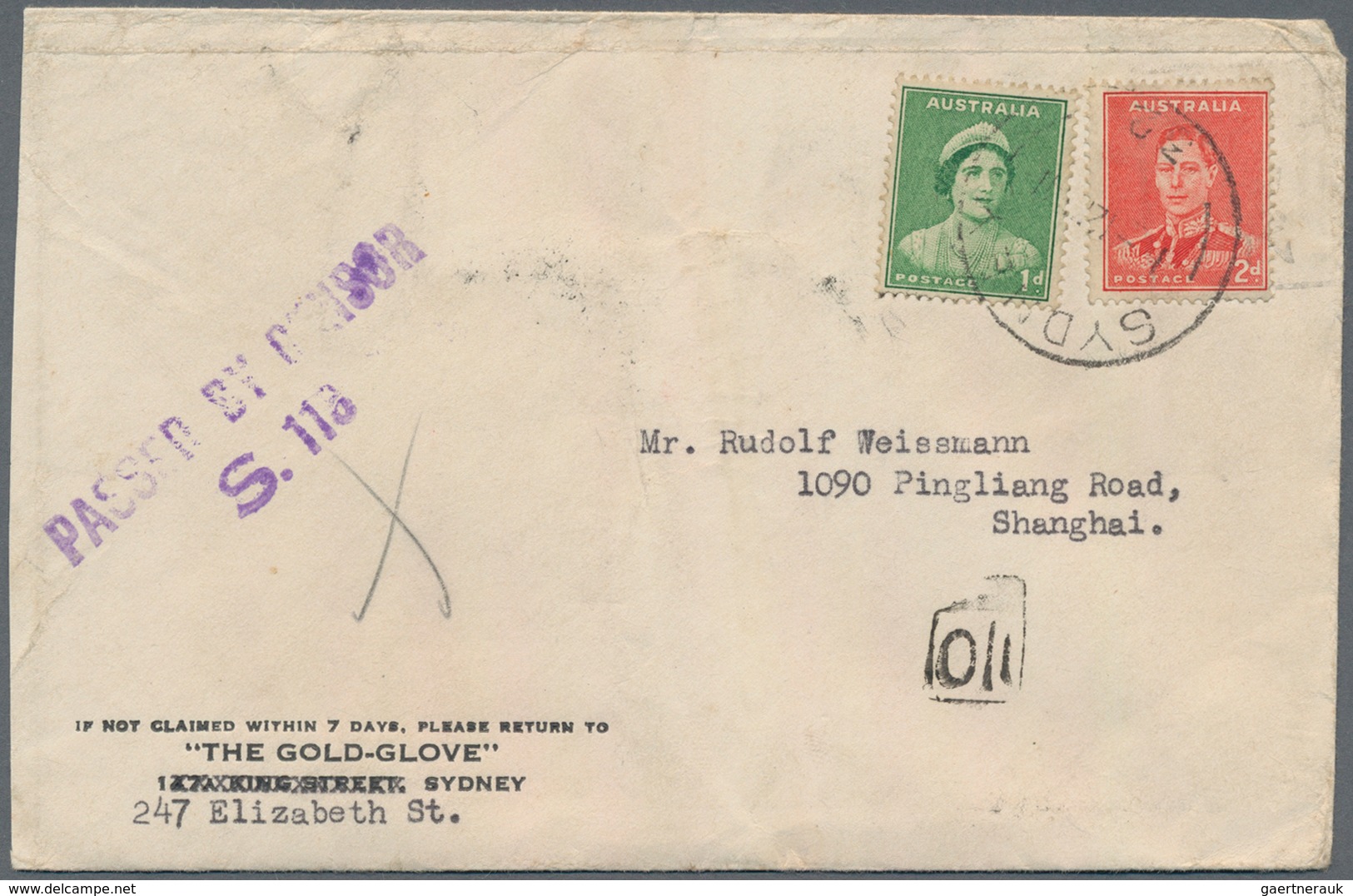 China - Incoming Mail: 1941, Australia, 3d Frank Tied "Sydney 1-6 41" To Cover To Shanghai, Australi - Otros & Sin Clasificación