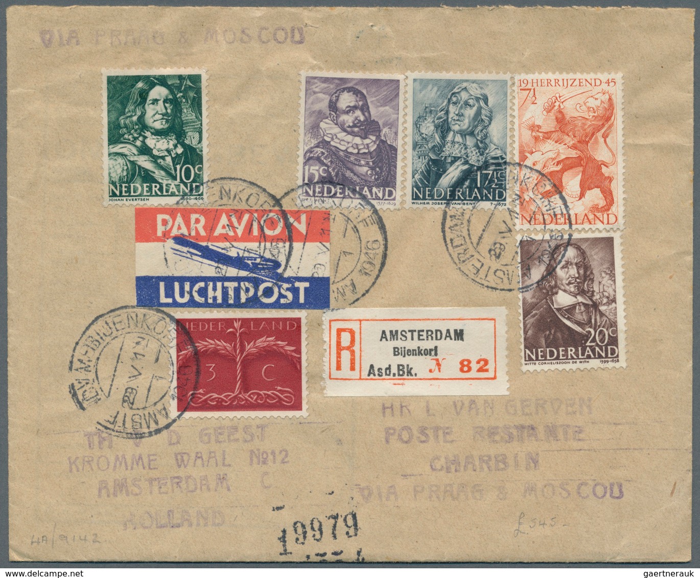 China - Incoming Mail: 1946, Incoming Mail, Registered Air Mail Cover From Netherlands "AMSTERDAM-BI - Sonstige & Ohne Zuordnung