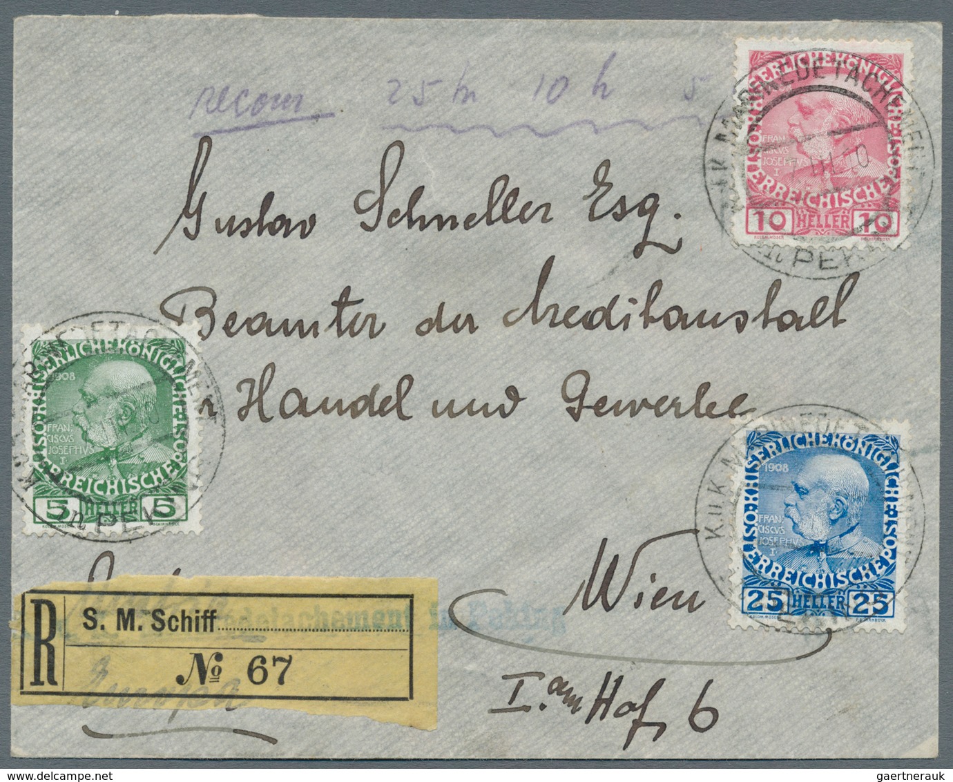 China - Fremde Postanstalten / Foreign Offices: 1910, Austrian P.O.China, 5 H Green, 10 H Rose-carmi - Andere & Zonder Classificatie