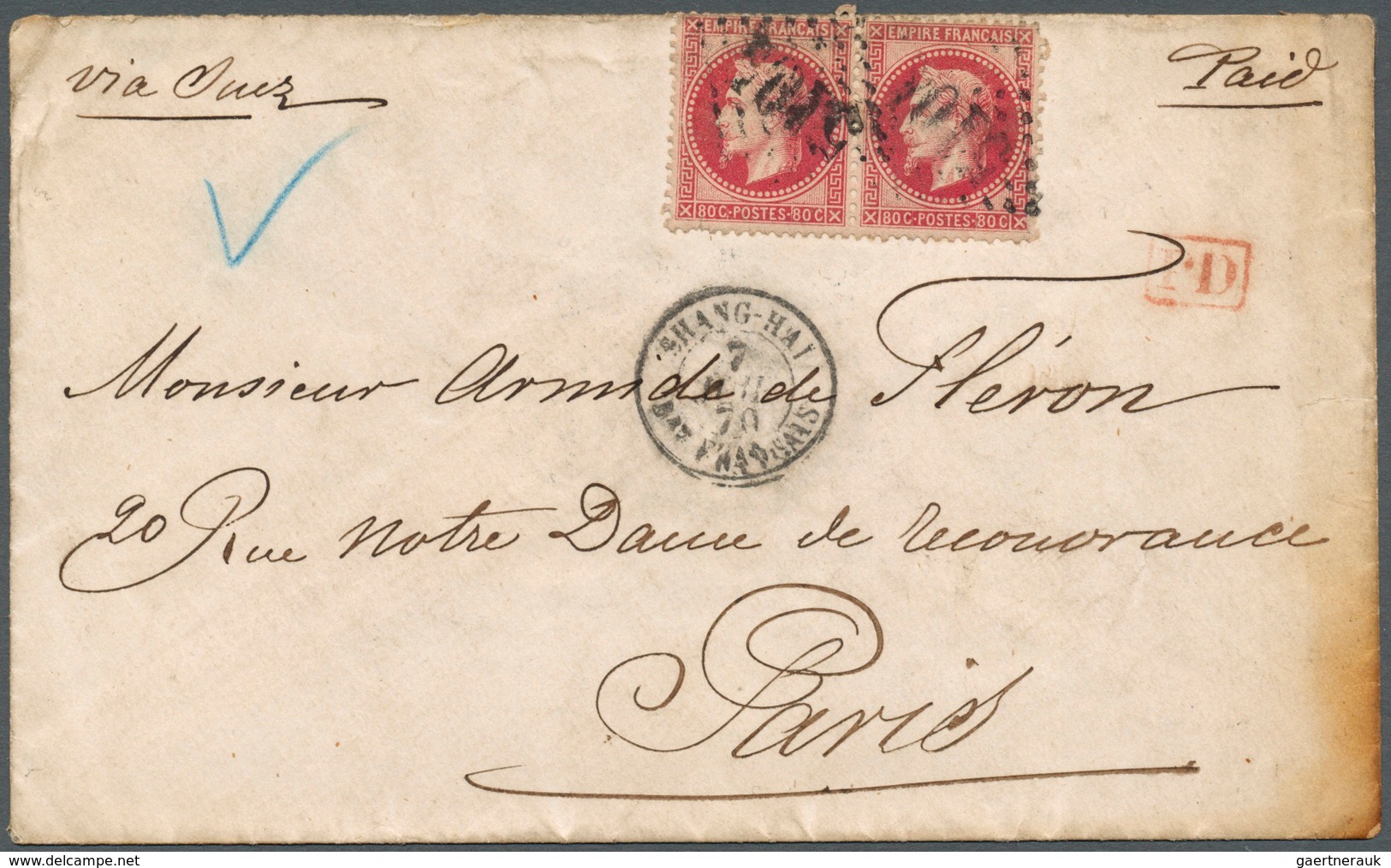 China - Fremde Postanstalten / Foreign Offices: 1867, China: Napoleon III Laureate, 80c Rose On Pink - Sonstige & Ohne Zuordnung