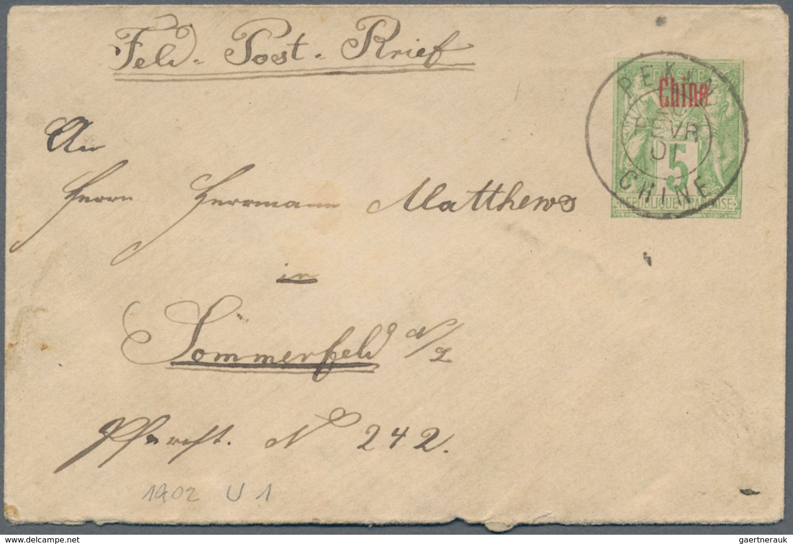 China - Fremde Postanstalten / Foreign Offices: France, 1901, Stationery Envelope 5 C. Ovpt. "Chine" - Andere & Zonder Classificatie