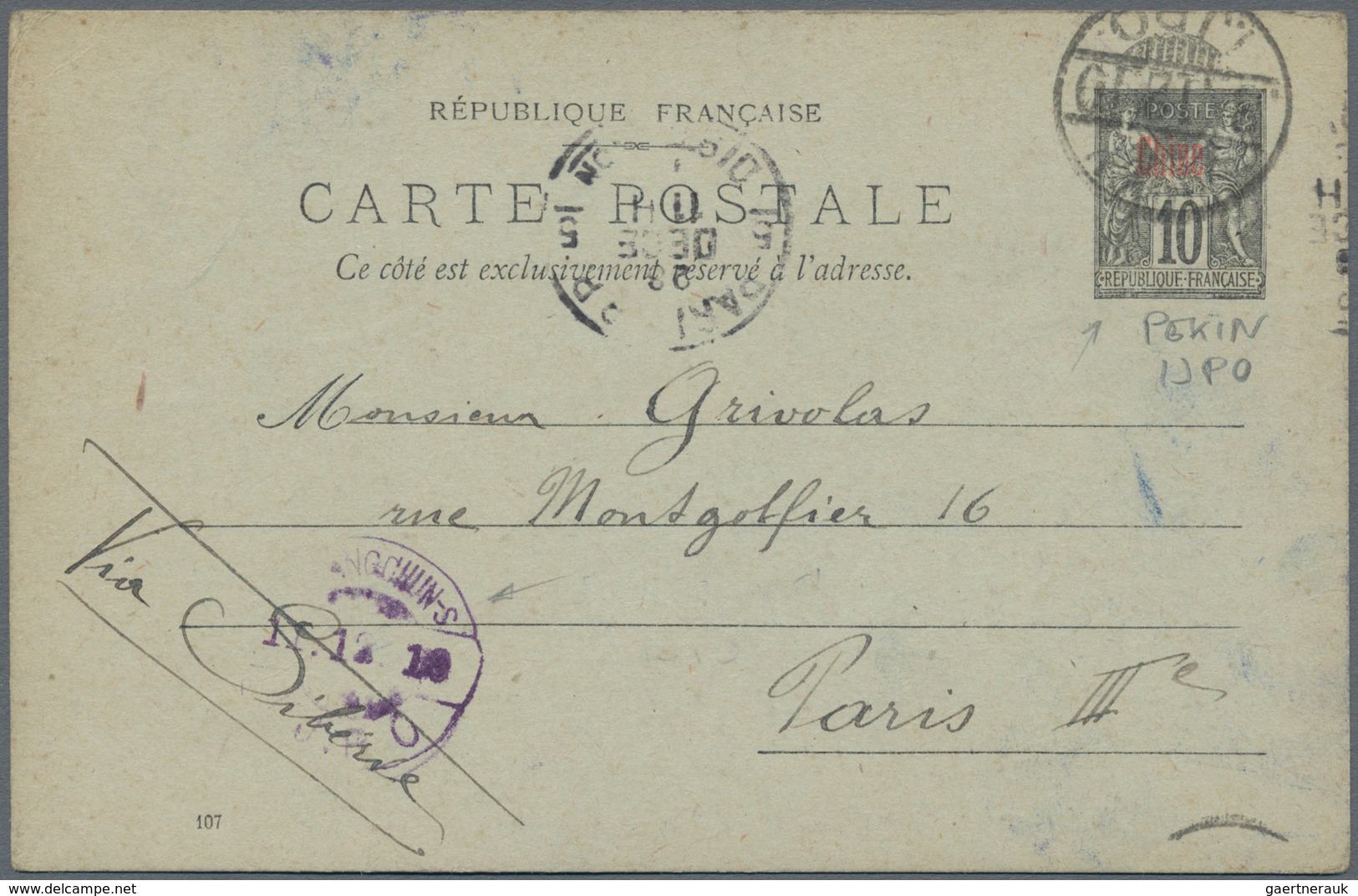 China - Fremde Postanstalten / Foreign Offices: France, 1910, UPU Card 10 C. Tied "PEKING I.J.P.O. . - Other & Unclassified
