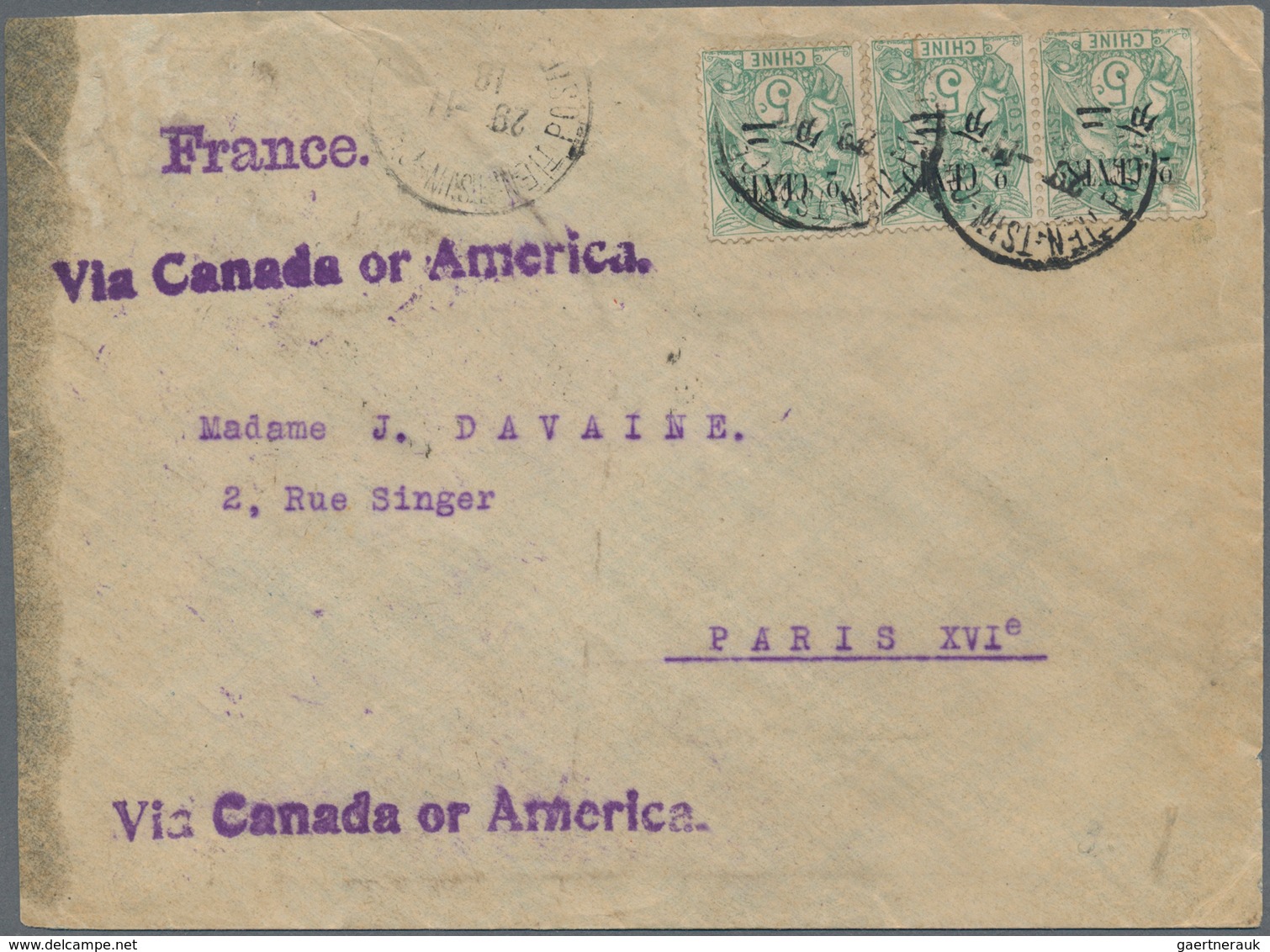 China - Fremde Postanstalten / Foreign Offices: French Offices, 1918. Envelope (soiled) Addressed To - Otros & Sin Clasificación