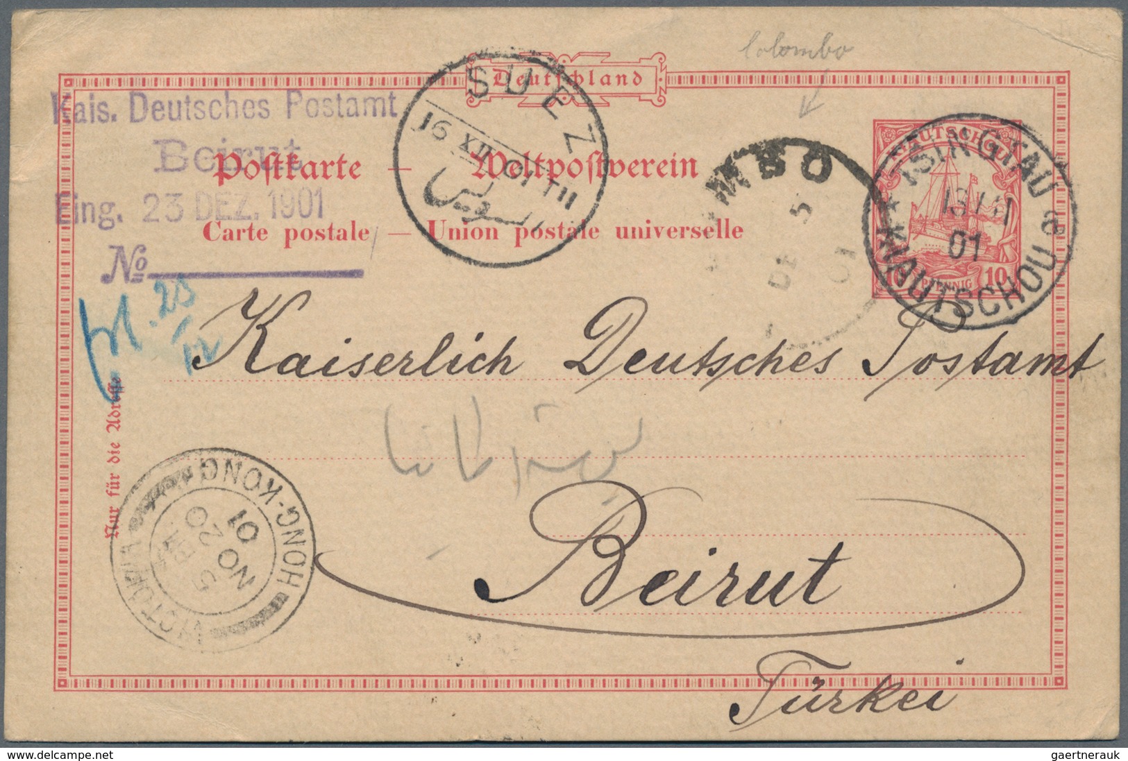 China - Fremde Postanstalten / Foreign Offices: 1901, Kiautschou, UPU Card 10 Pf. "TSINGTAU 13/11 01 - Other & Unclassified