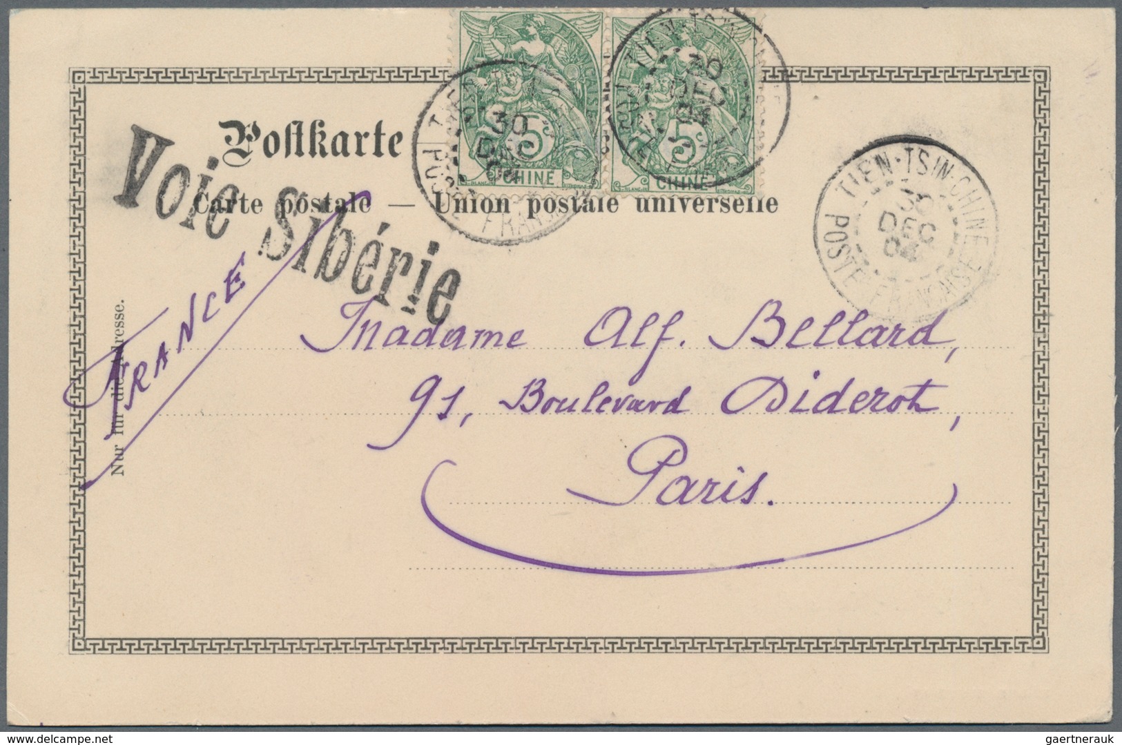 China - Fremde Postanstalten / Foreign Offices: 1904, 5 C. Green Horiz. Pair Tied "TIENTSIN 30 DEC 0 - Sonstige & Ohne Zuordnung