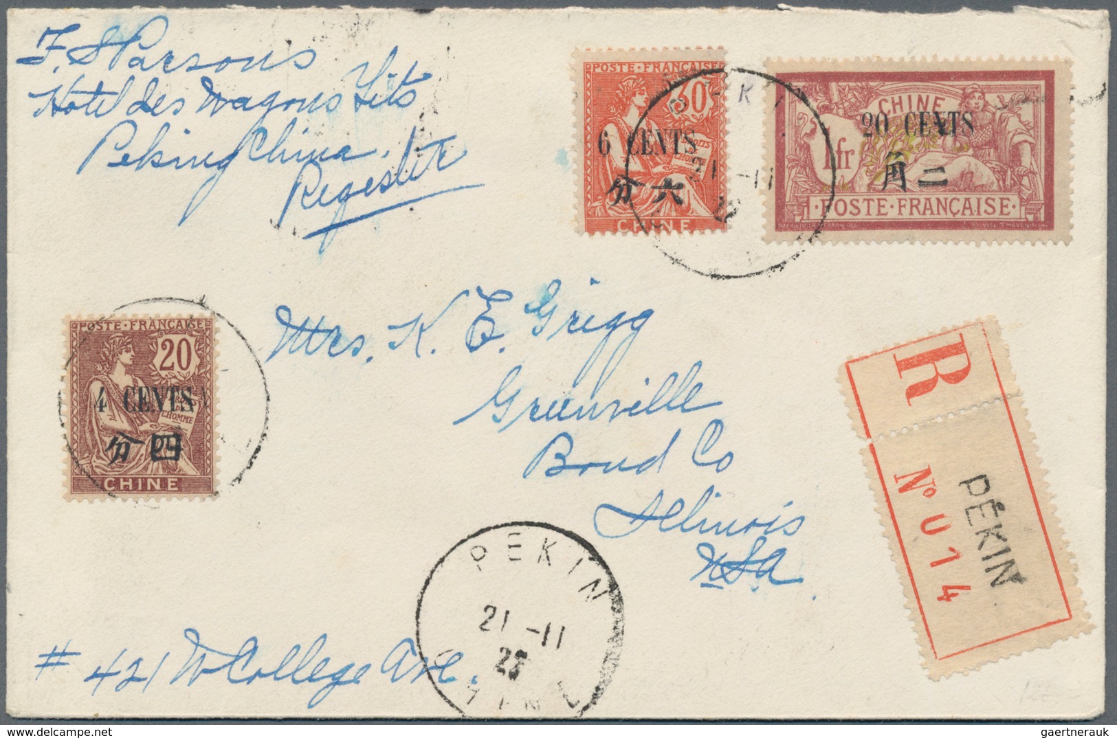 China - Fremde Postanstalten / Foreign Offices: 1912/22, Two Registered Covers Used Foreign: $1.74 T - Sonstige & Ohne Zuordnung