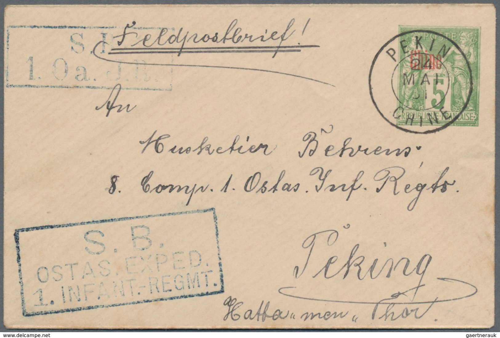 China - Besonderheiten: 1901, French P.O. Stationery Envelope 5c. Green Used As German Field Post Co - Andere & Zonder Classificatie