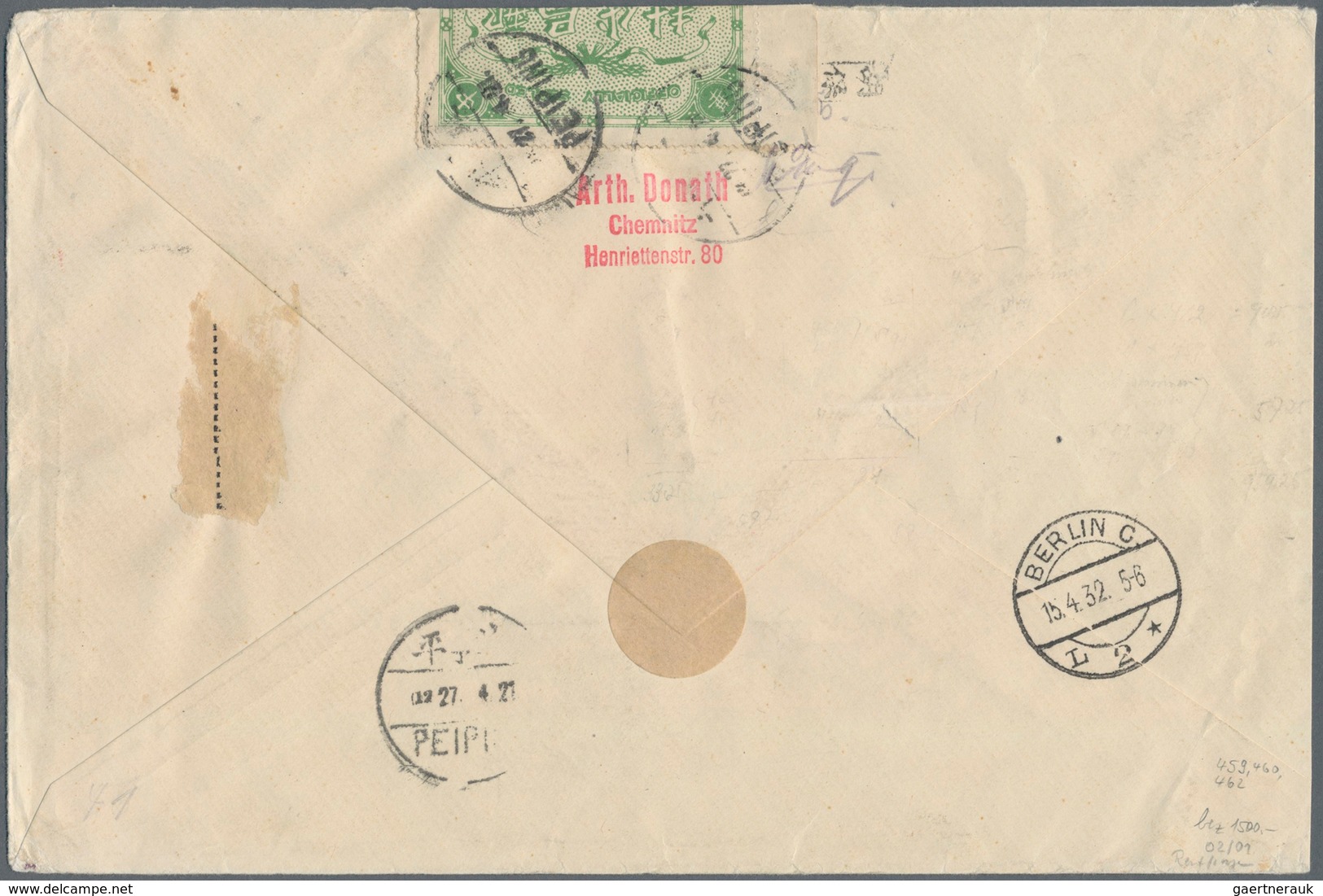 China - Besonderheiten: 1932, Germany Se-tenant Booklet Panes Tied "CHEMNITZ 14.4.32" To Inbound Air - Sonstige & Ohne Zuordnung