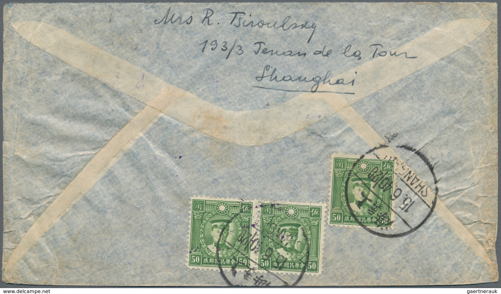 China - Besonderheiten: 1940, Two Line Violet "Diverted By Air Via U.S.A. Owing To / Suspension Of A - Sonstige & Ohne Zuordnung