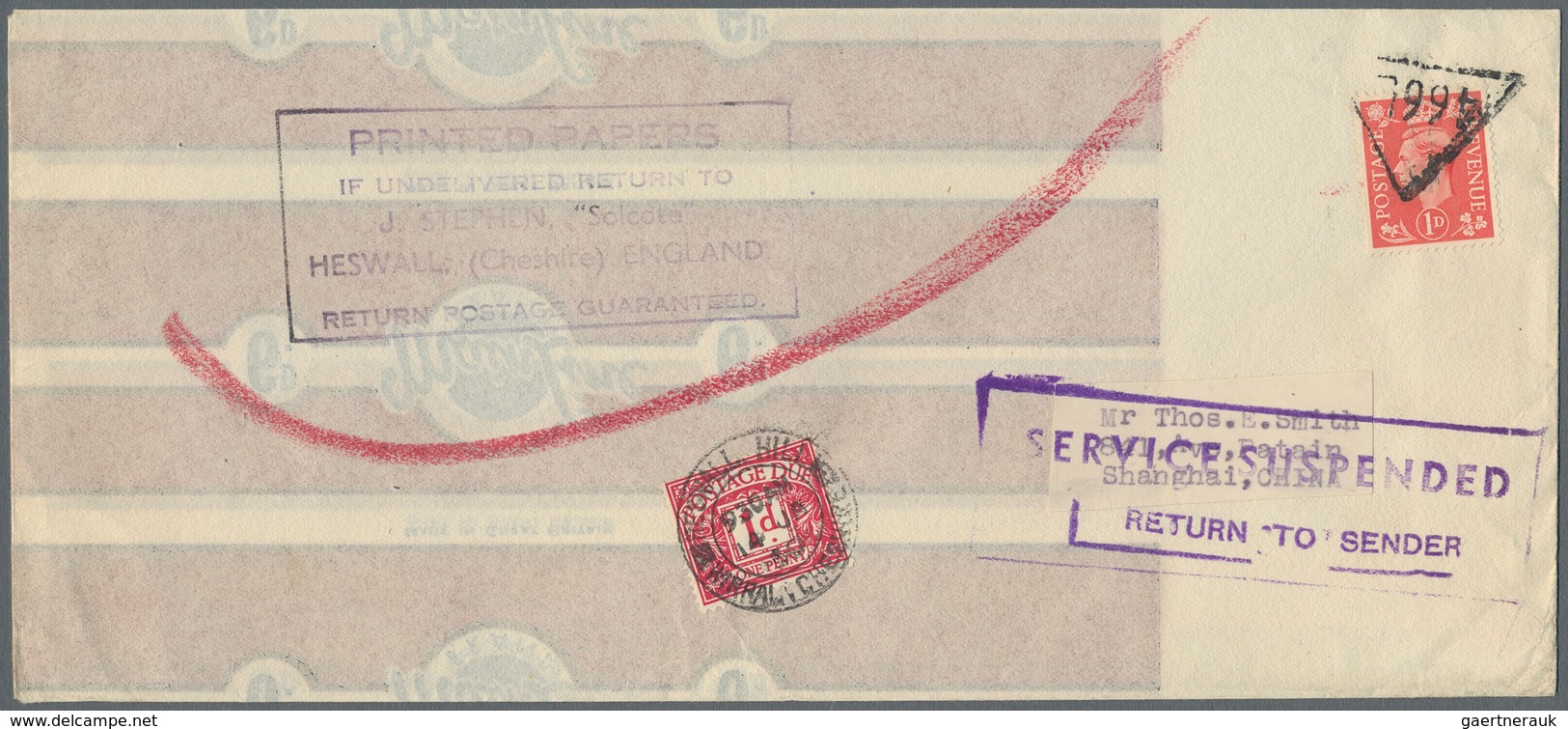 China - Besonderheiten: 1950, Printed Matter Envelope From "HESWILL HILL CHESHIRE 14 JA 50" Bearing - Sonstige & Ohne Zuordnung