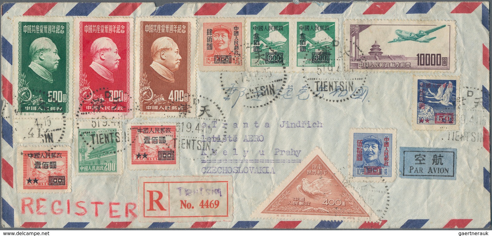 China - Volksrepublik: 1950/51, Registered Air Mail Envelope Addressed To Czechoslovakia, Bearing A - Sonstige & Ohne Zuordnung