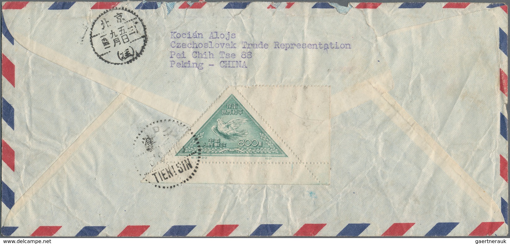 China - Volksrepublik: 1950/51, Registered Air Mail Envelope Addressed To Czechoslovakia, Bearing A - Sonstige & Ohne Zuordnung