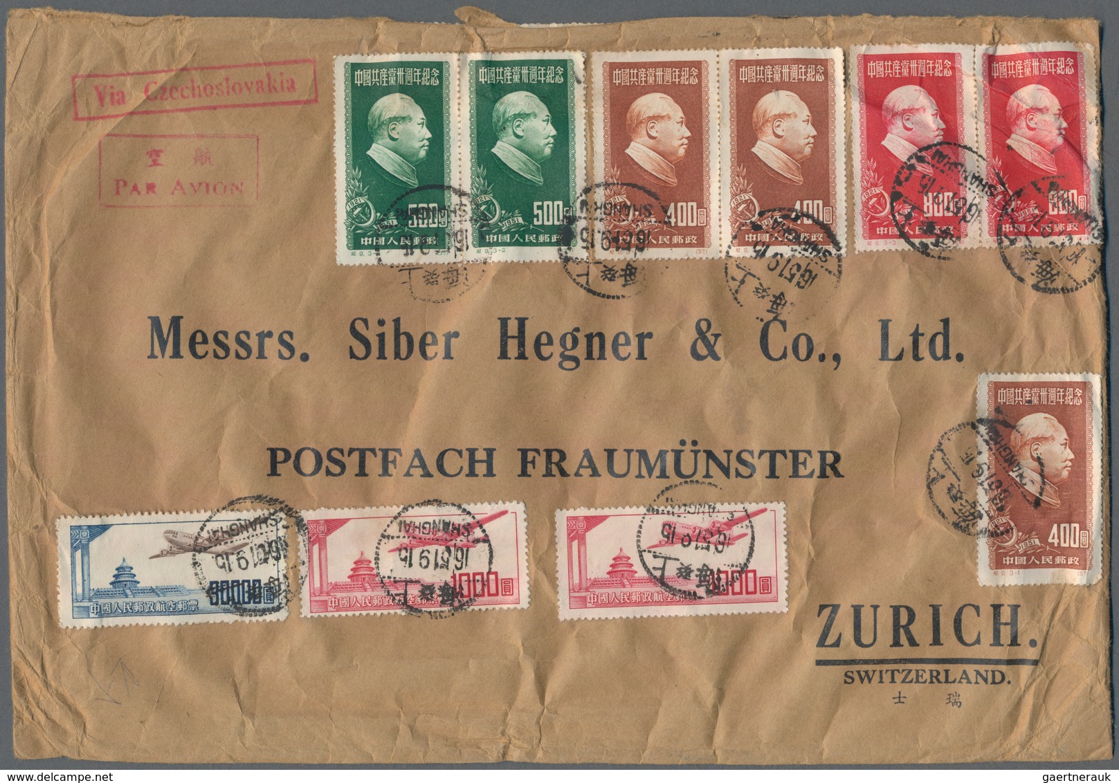 China - Volksrepublik: 1951, Airmail Envelope Addressed To Zurich, Switzerland Bearing The Airmail D - Sonstige & Ohne Zuordnung