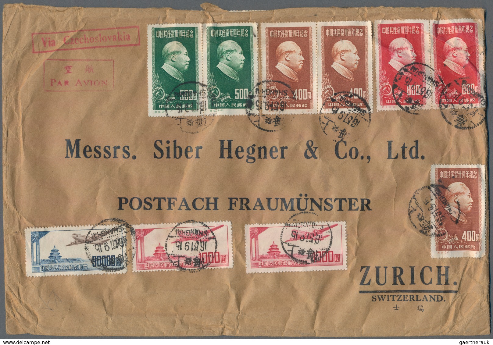 China - Volksrepublik: 1951, Airmail Envelope Addressed To Zurich, Switzerland Bearing The Airmail D - Andere & Zonder Classificatie