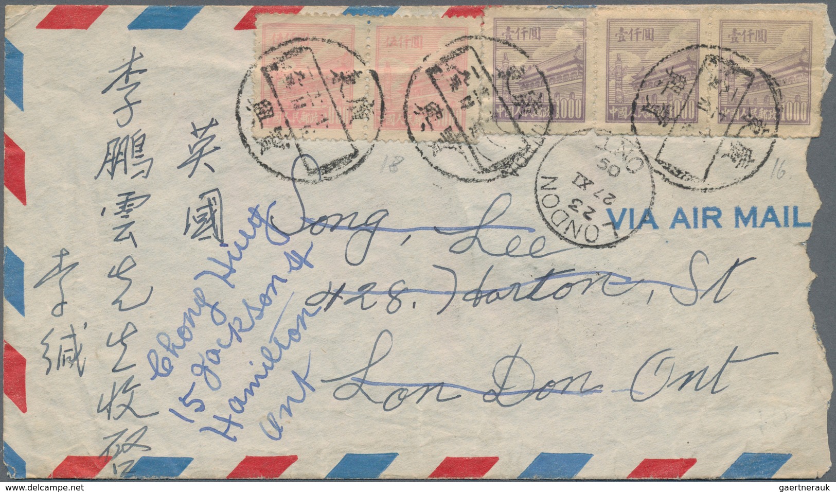 China - Volksrepublik: 1950/51, Tien AnMen Issues Up To $20.000 On Airmail Covers (5 + 1 Front) To S - Sonstige & Ohne Zuordnung