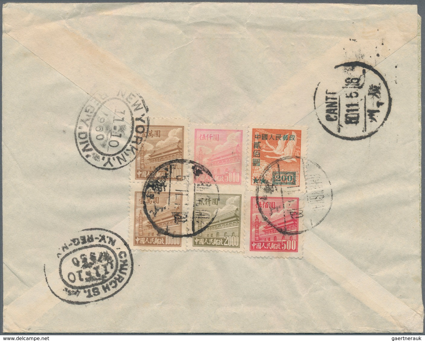 China - Volksrepublik: 1950/51, Tien AnMen issues up to $20.000 on airmail covers (5 + 1 front) to S