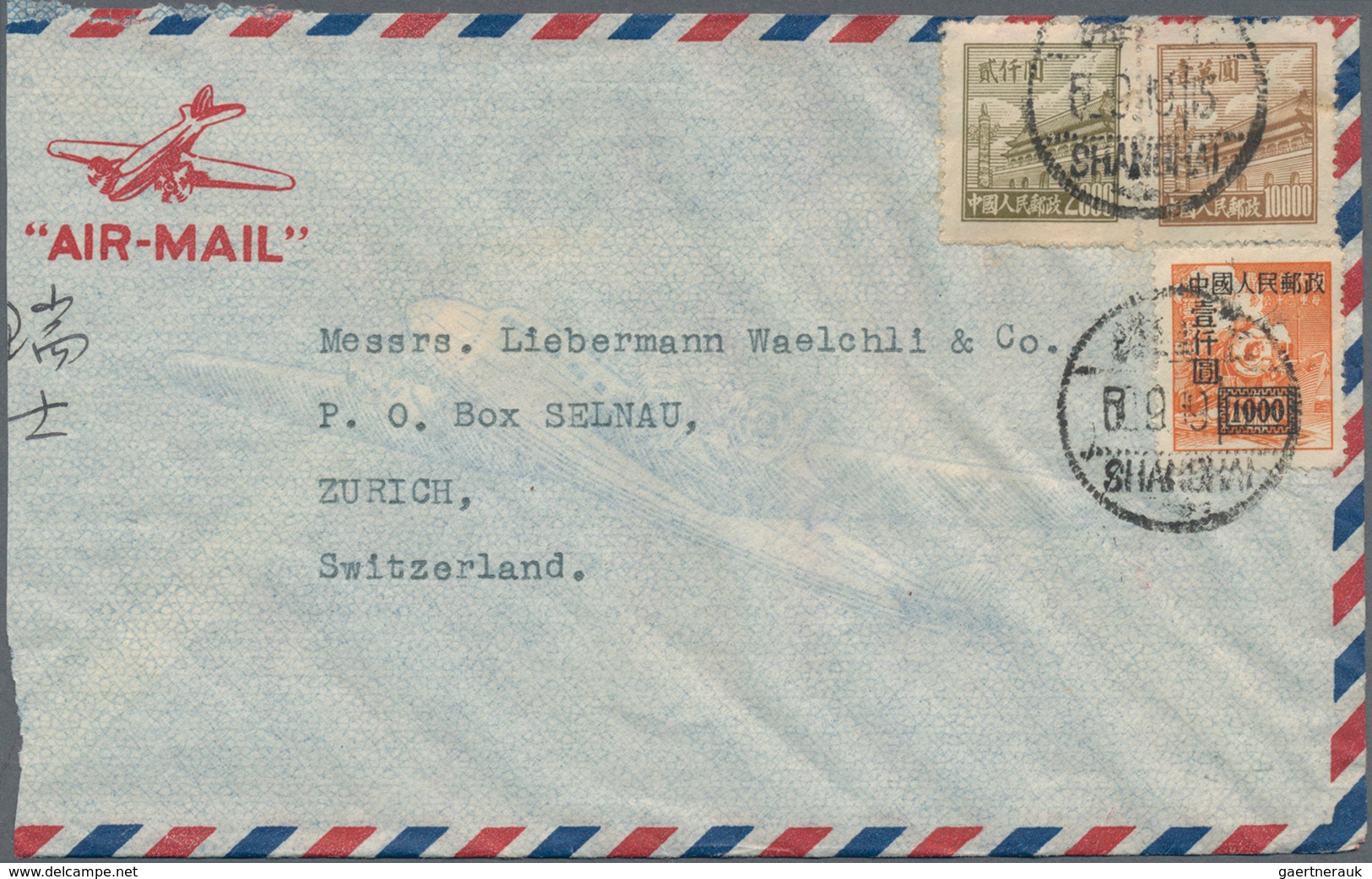 China - Volksrepublik: 1950/51, Tien AnMen Issues Up To $20.000 On Airmail Covers (6) All To Switzer - Sonstige & Ohne Zuordnung