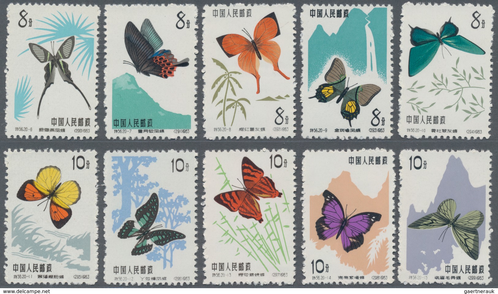 China - Volksrepublik: 1963, Butterflies, Two Full Sets Of 20, Both Mint No Gum As Issued And CTO Us - Sonstige & Ohne Zuordnung