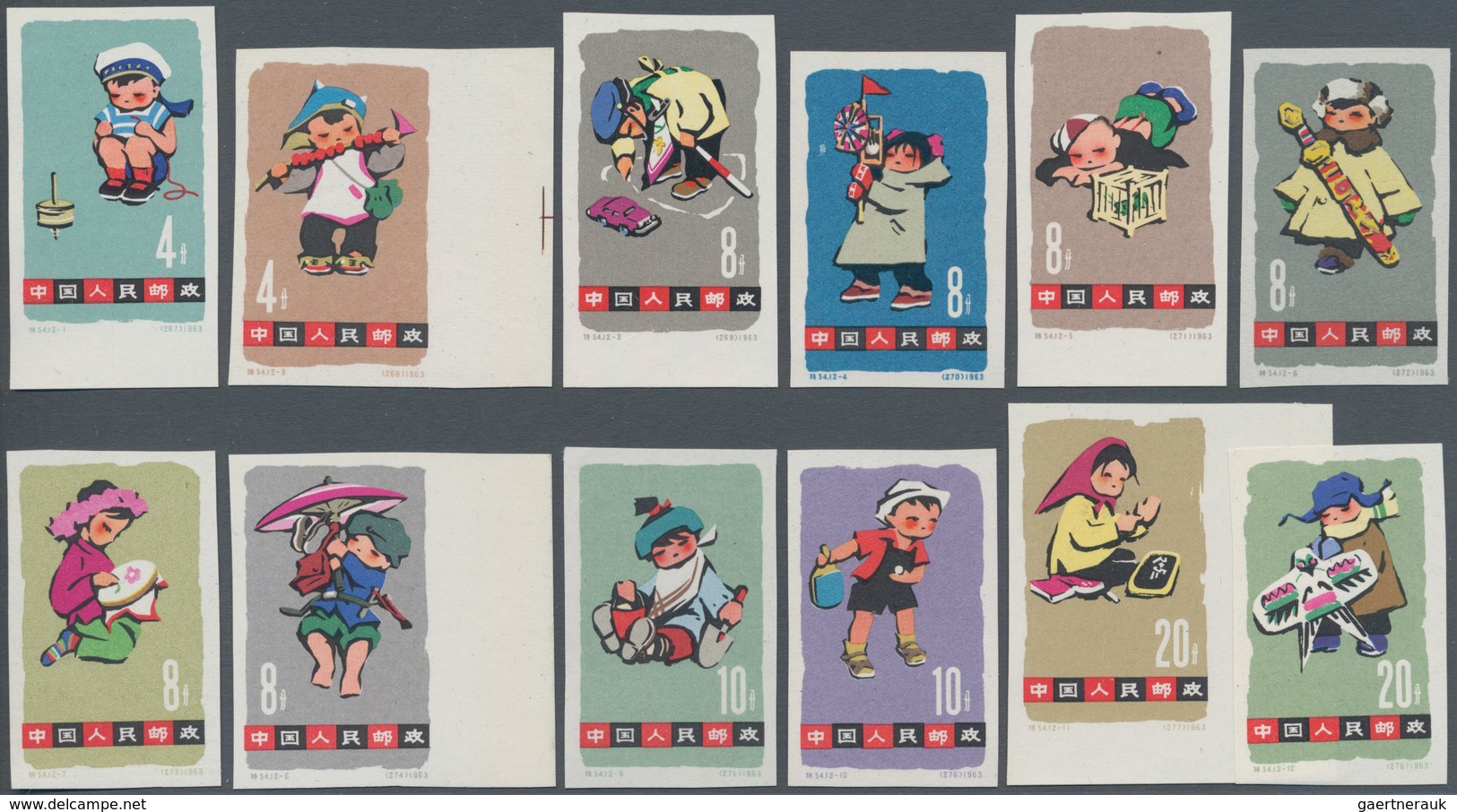 China - Volksrepublik: 1963, Children Imperforated (S54B), Two Sets Of 12, Both Mint No Gum As Issue - Autres & Non Classés