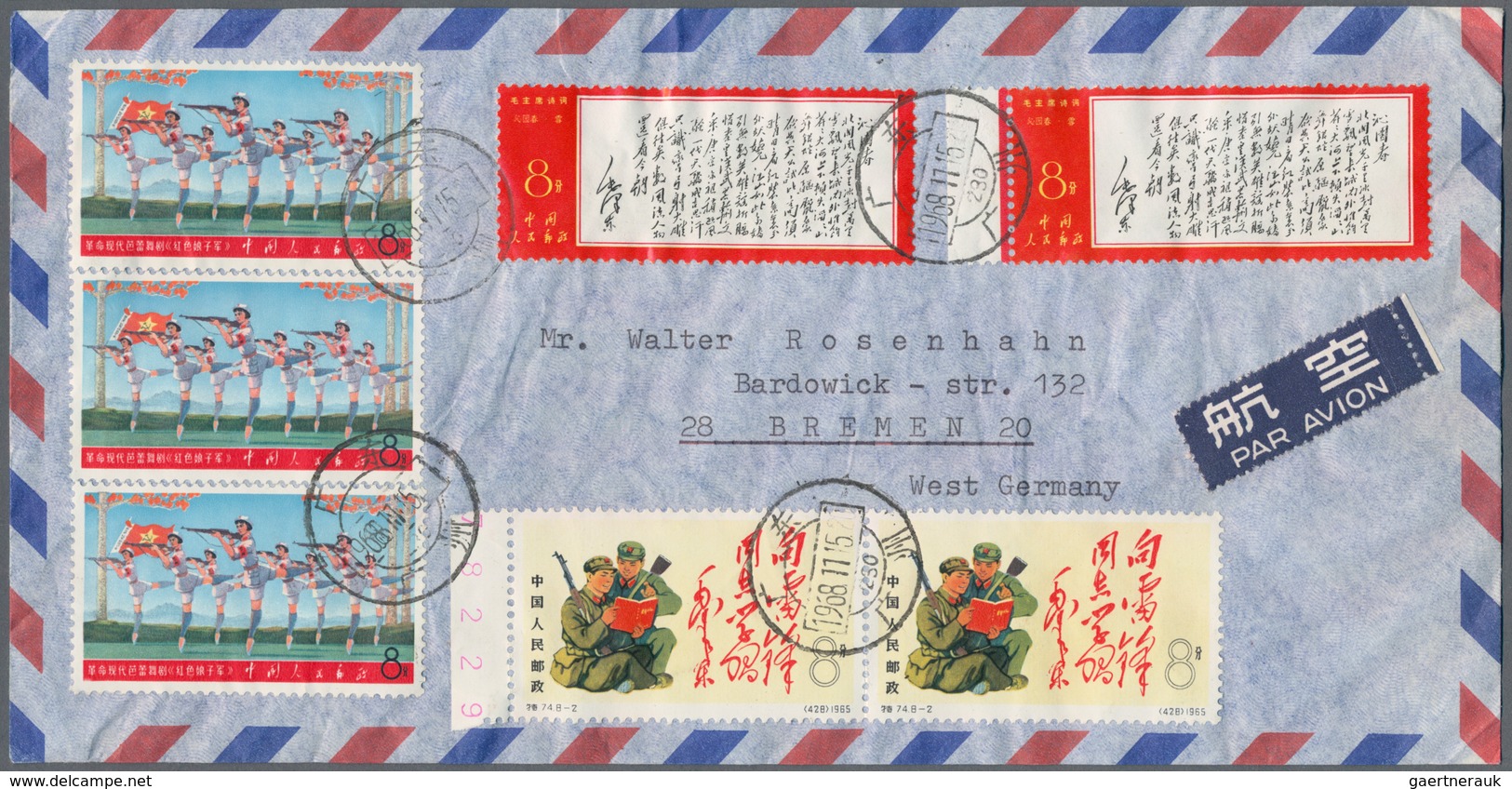 China - Volksrepublik: 1965/68, Airmail Envelope Addressed To Bremen, West Germany, Bearing Two 1965 - Other & Unclassified