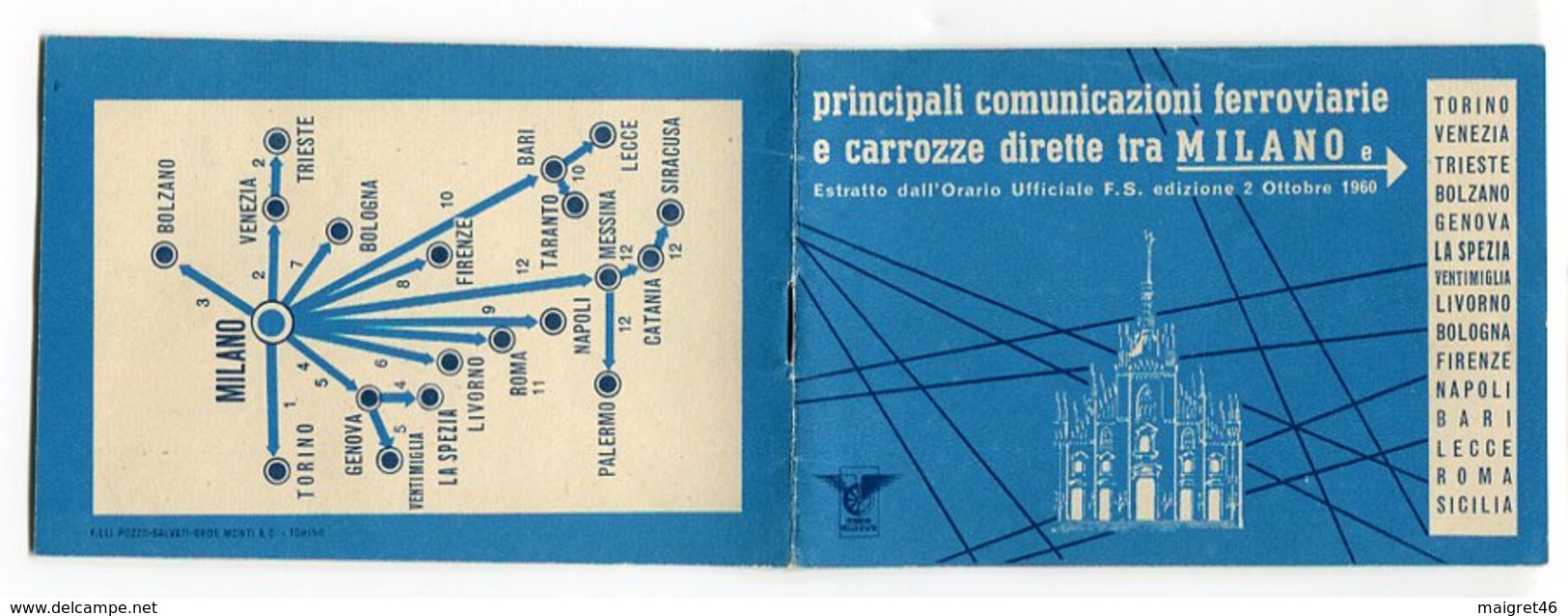 LIBRETTO PRINCIPALI COMUNICAZIONI E ORARI FERROVIA E CAROZZE DIRETTE A MILANO ANNO 1960 TRENO - Collezioni