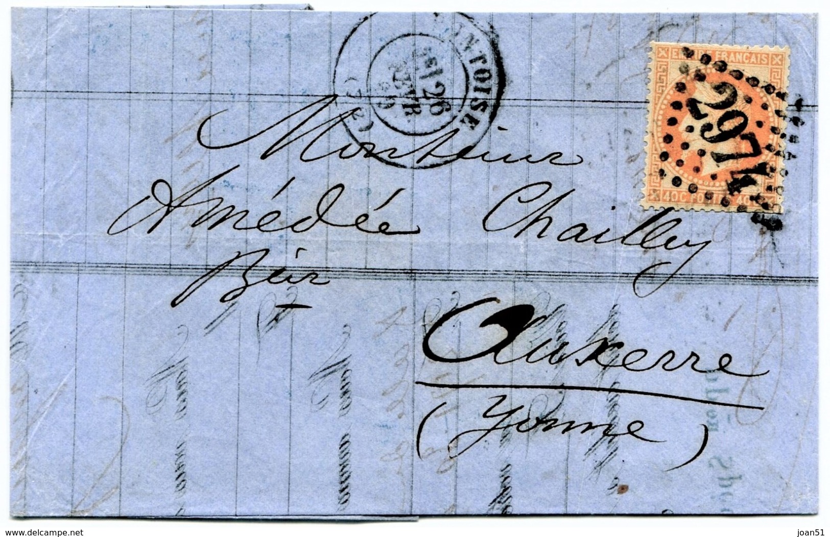 M3  NAPOLEON III EMPIRE FRANCAIS ORANGE 40 C LOSANGE GC 2974 SUR LETTRE PONTOISE - 1853-1860 Napoléon III