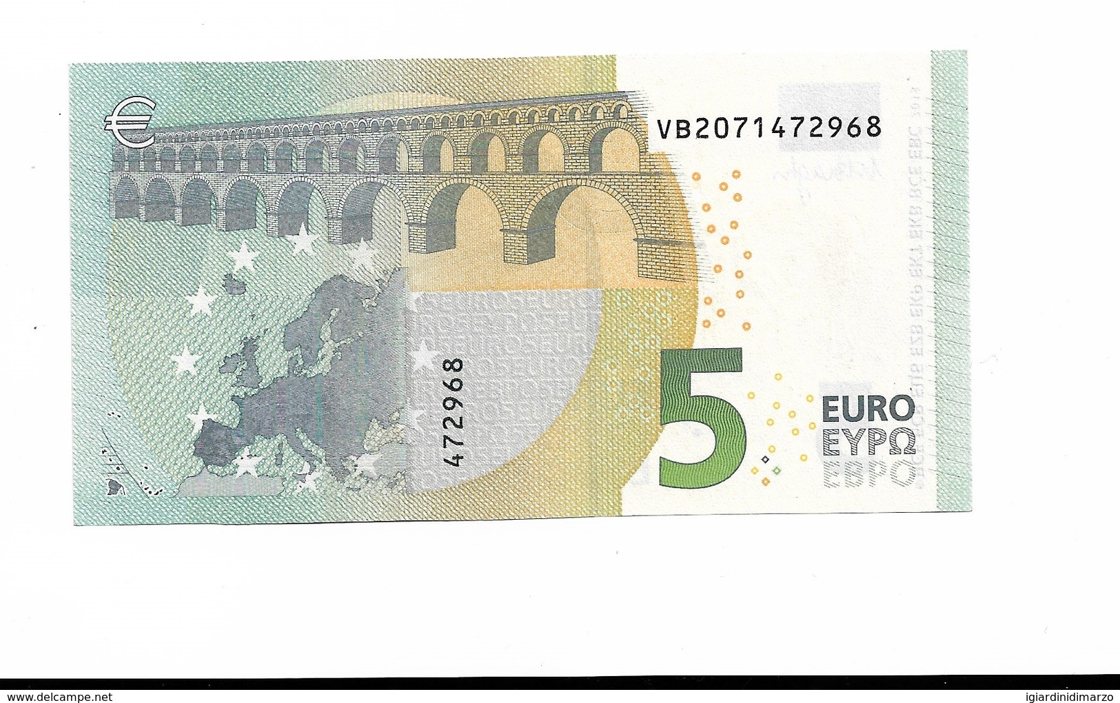 SPAGNA -EURO - 2013 - BANCONOTA DA 5 EURO FIRMA DRAGHI  SERIE VB (V008B1) - NON CIRCOLATA (FDS-UNC) - OTTIME CONDIZIONI. - 5 Euro