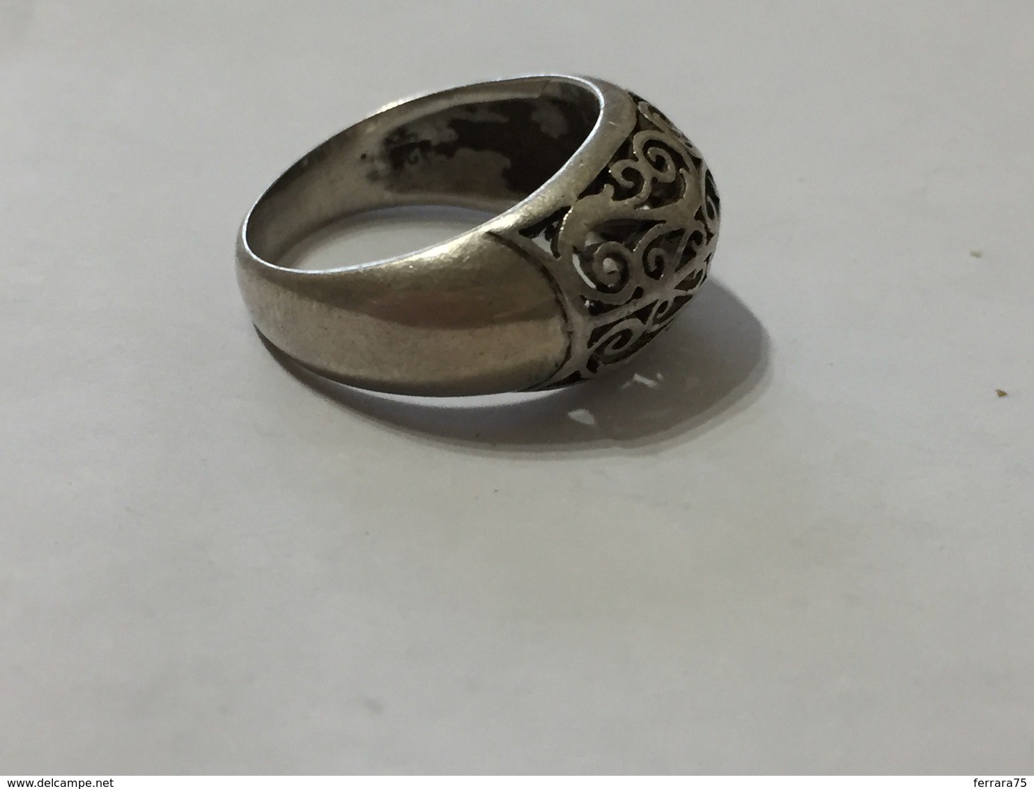 ANELLO ANTICO ARGENTO 925 INTARSIATO TRAFORATO BOMBATO RETRò VINTAGE SILVER. - Anelli