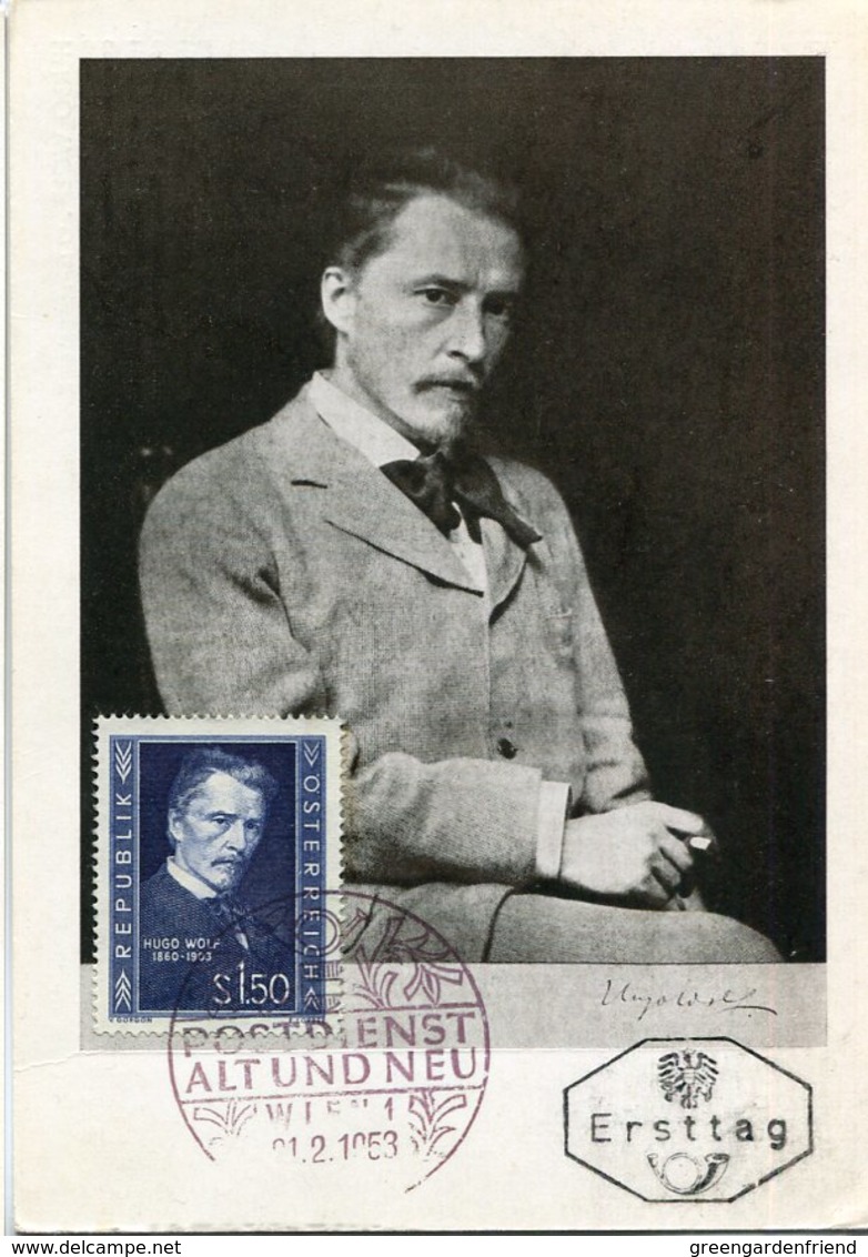 45149 Austria, Maximum 1953, Music Composer  Hugo Wolf, First Day Postmark - Cartas Máxima
