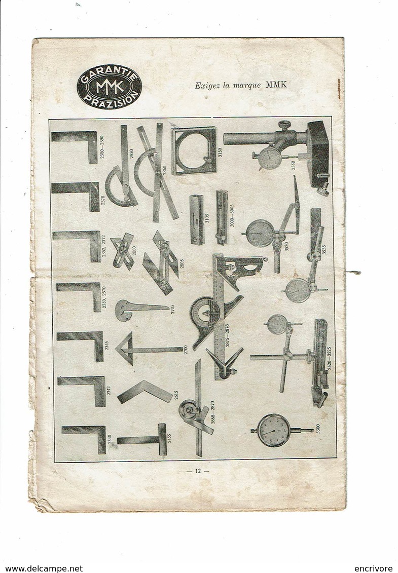 MATTHIEU MULLER MMK Outillage De Précision Horlogerie BRUXELLES Liste 11 - 1900 – 1949