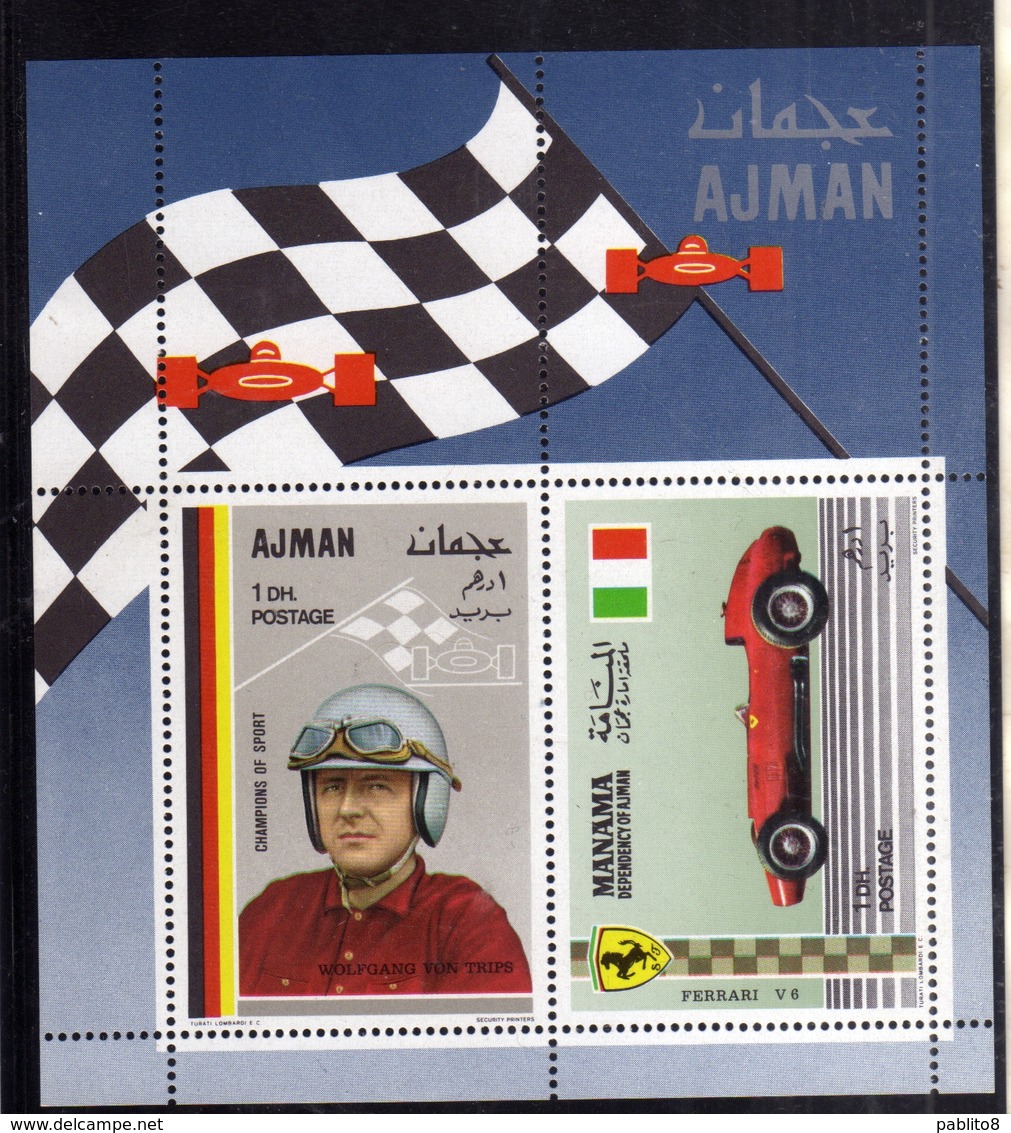 UNITED ARAB EMIRATES AJMAN 1969 MANAMA FERRARI WOLFGANG VON TRIPS CARS RACING BLOCK SHEET BLOCCO FOGLIETTO MNH - Ajman