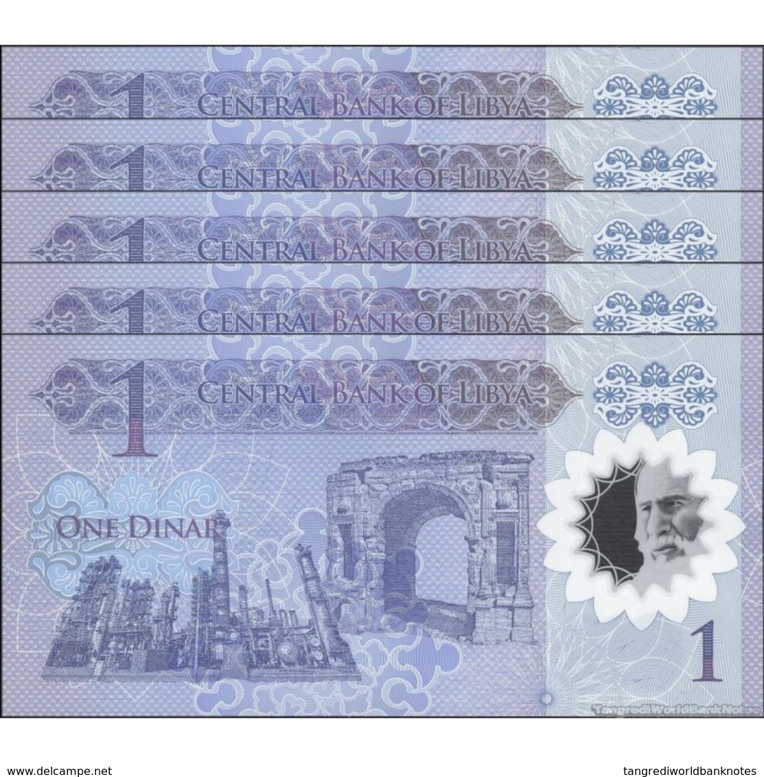 TWN - LIBYA NEW - 1 Dinar 2019 DEALERS LOT X 5 - Polymer - Series 2 - Various Prefixes UNC - Libia