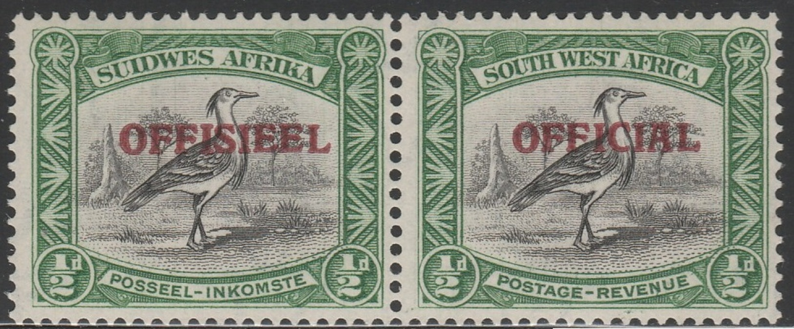 South West Africa 1945 - SG O18, 1/2d - OFFICIAL - PAIR, MNH - South West Africa (1923-1990)