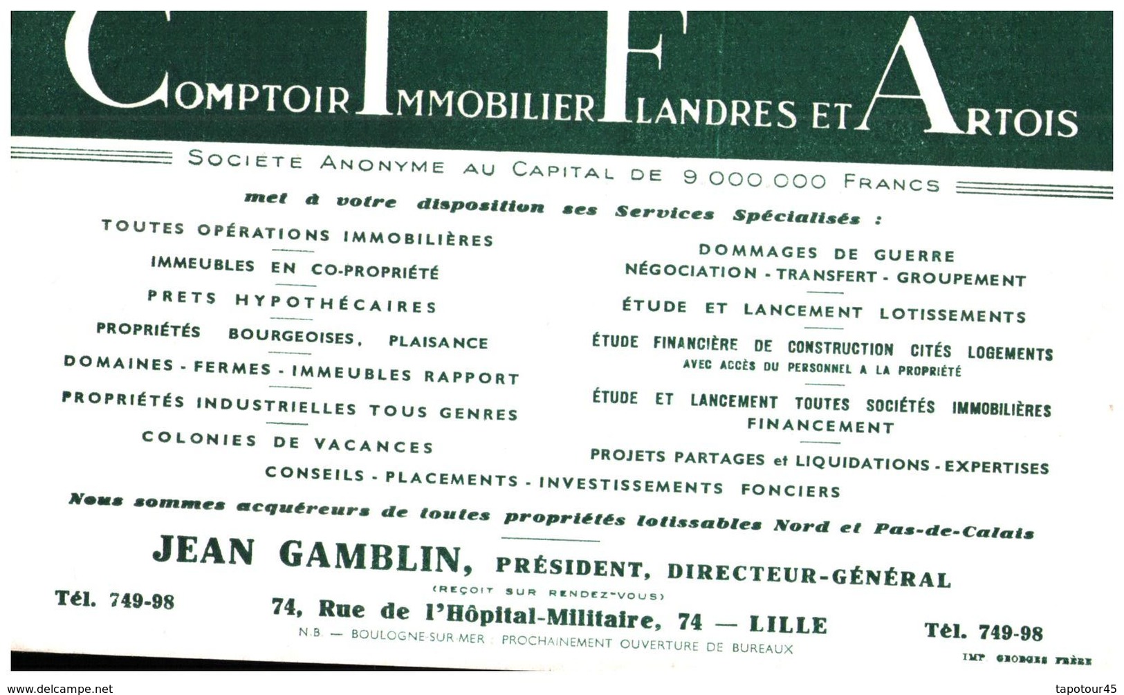 Co Ifa/Buvard Comptoir Imobilier Flandre Et Artois (Format 21 X  14) (N= 1) - C
