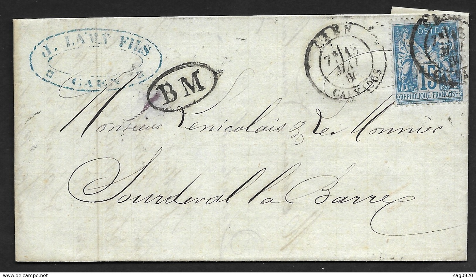 Calvados-Enveloppe Avec Cachet De Caen Sur Sage 15c - 1877-1920: Période Semi Moderne