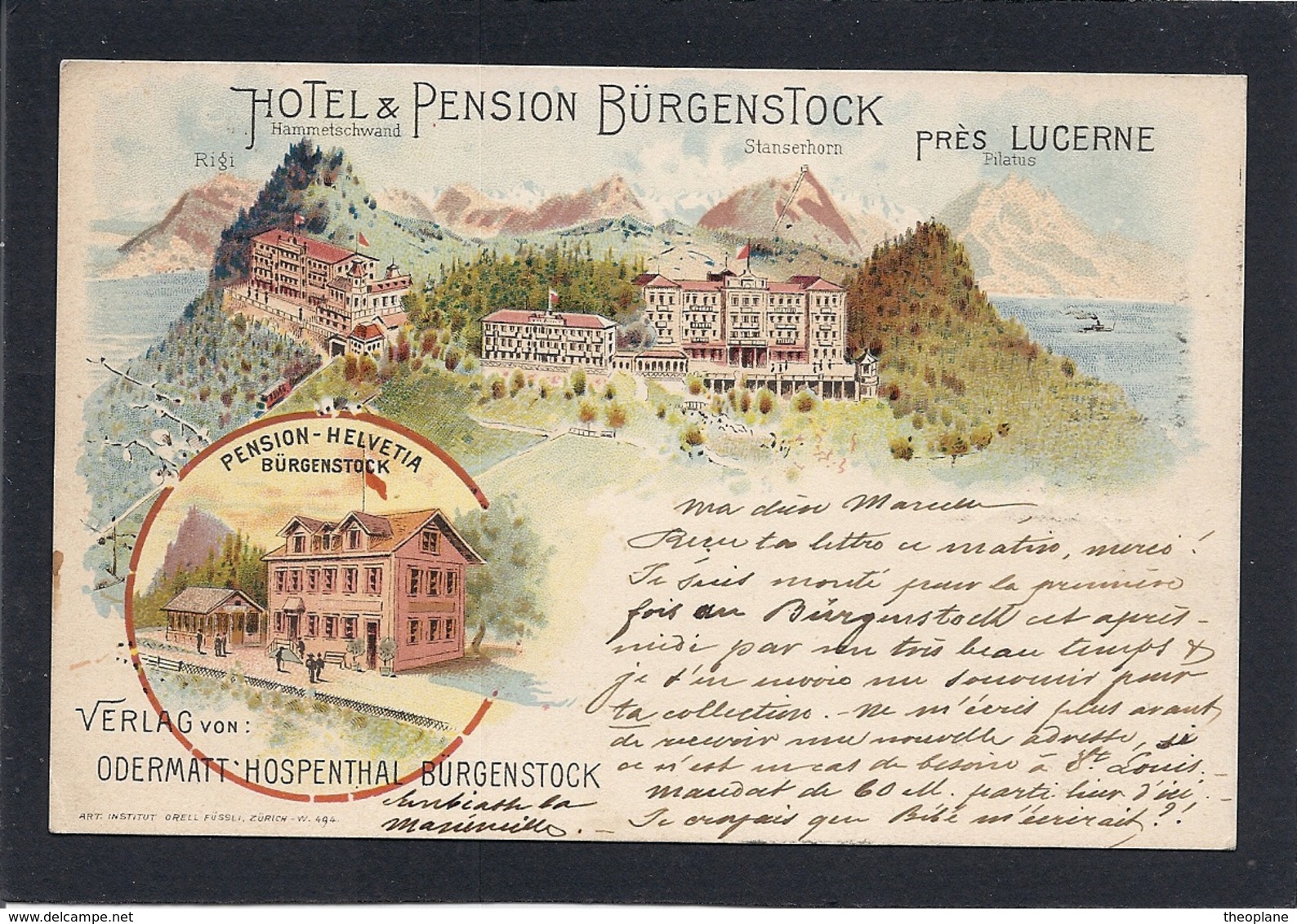 SUISSE - Hôtel Pension Burgenstock - Excellent état - Other & Unclassified