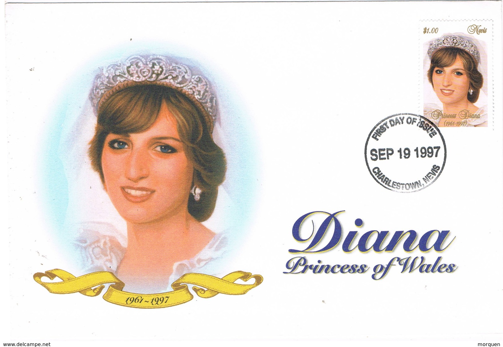 32930. Carta F.D.C. CHARLESTON (Nevis) 1997. Lady DI, Princess Of Wales - St.Kitts Y Nevis ( 1983-...)