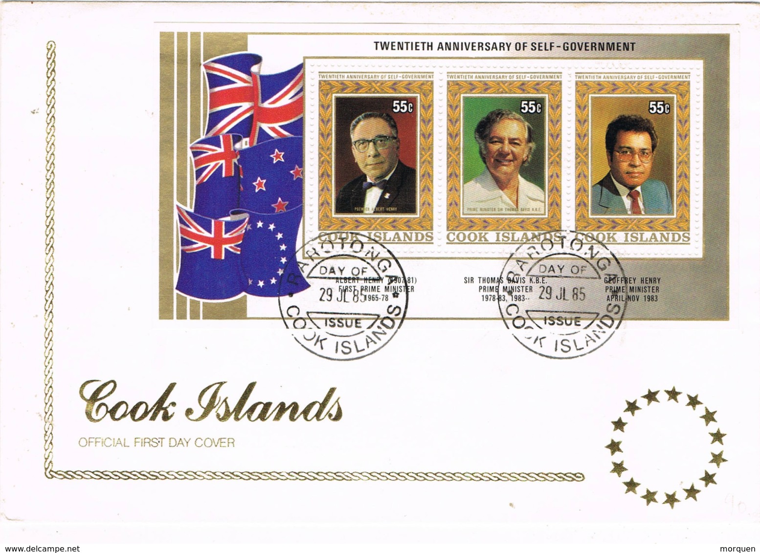 32931. Carta F.D.C. RAROTONGA (Cook Islands) 1985. Anniversary Government - Islas Cook