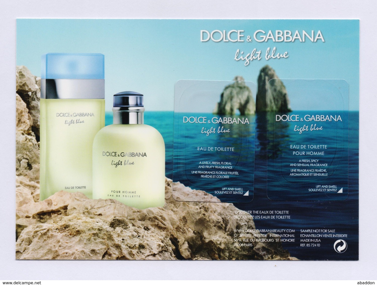 DOLCE & GABBANA - Light Blue --- Carte Parfumée Perfume Card Avec 2 Patch - Modern (ab 1961)