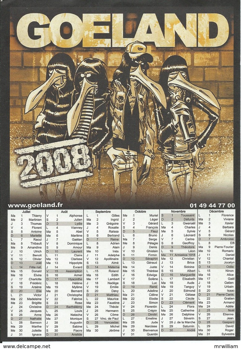 Calendrier Publicitaire 2008: GOELAND (Vêtements Et Accessoires Punk/Rock) - Autres & Non Classés