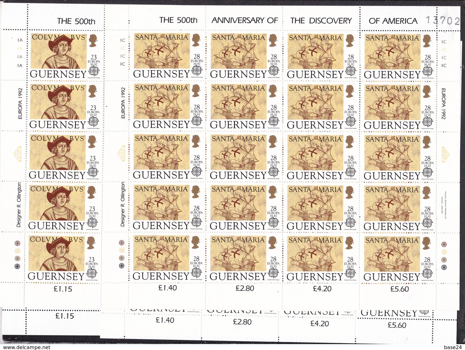 1992 Guernsey EUROPA CEPT EUROPE 20 Serie Di 4v. In Minifogli MNH** Minisheets - 1992