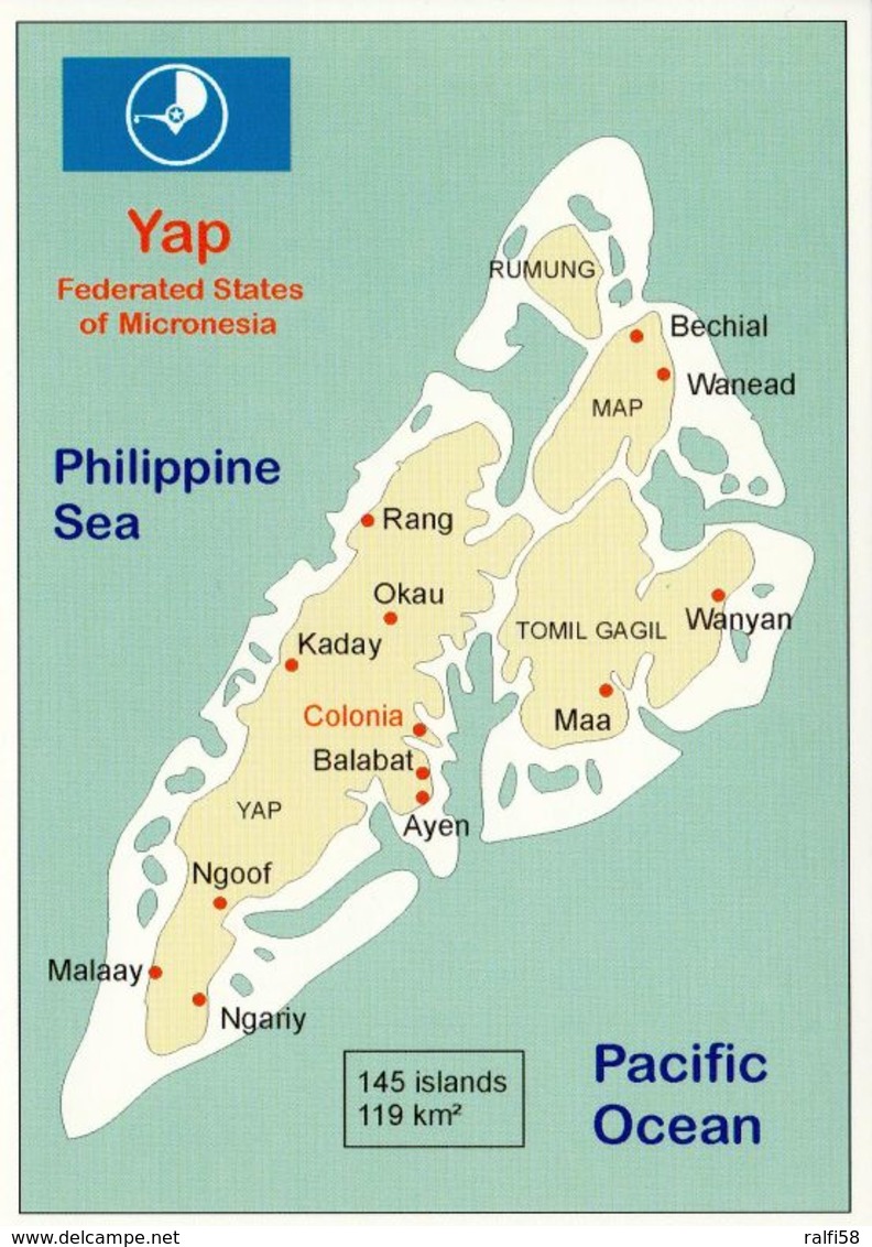 1 Map Of Yap - Federated States Of Micronesia * 1 Ansichtskarte Mit Der Landkarte Der Inselgruppe Yap * - Mapas