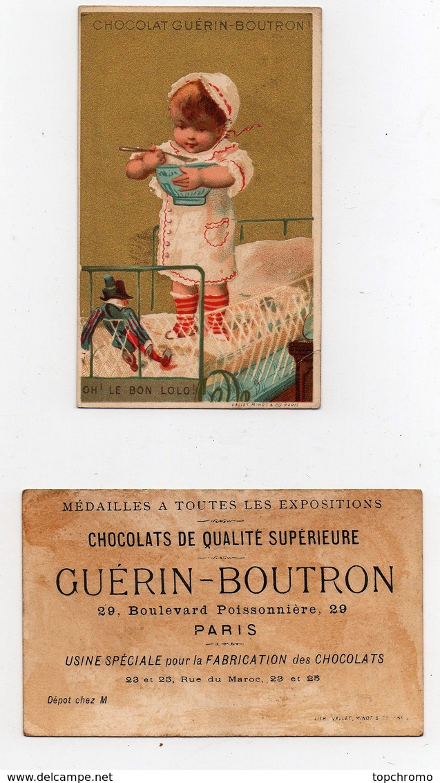 CHROMO Chocolat Guérin-Boutron Vallet-Minot Enfant Bébé Lit Jouet Polichinelle Oh! Le Bon Lolo! Bol Lait - Guerin Boutron