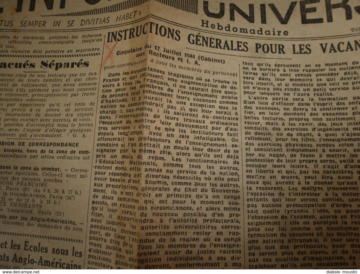 1944 INFO-UNI :Terrible tragédie de la France sous les bombardements anglo-am. (Mayenne,Ploermel,Château-Gontier,etc)