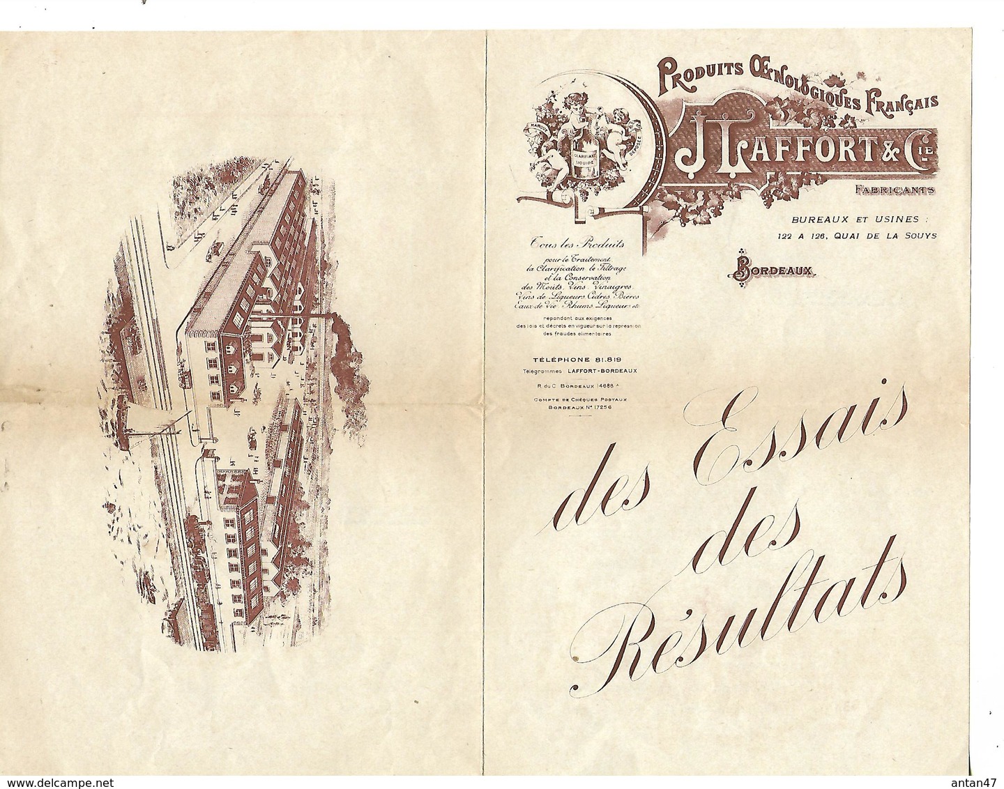 Résultats Essais Produits Oenologiques / 31 BORDEAUX / J. LAFFORT / Traitement Contre Casse Férrique Et Mauvais Goût - 1900 – 1949